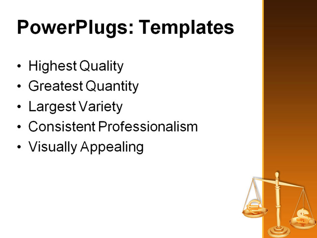 PowerPoint Template - balancing scale, euro, dollar - Print Slide