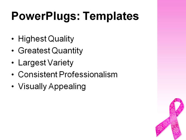 PowerPoint Template - breast cancer, ribbon in pink, glitter flowers - Print Slide