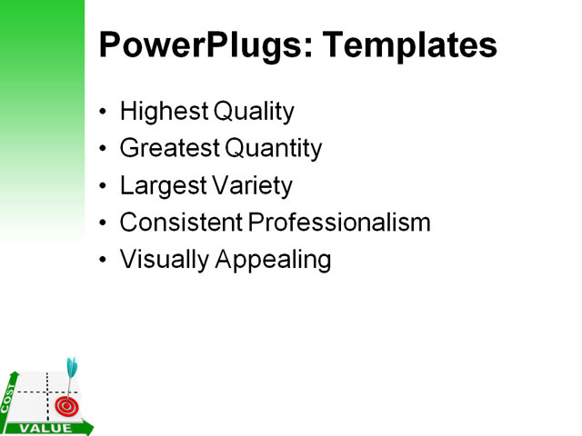 PowerPoint Template - cost value matrix, arrow and target, analysis - Print Slide