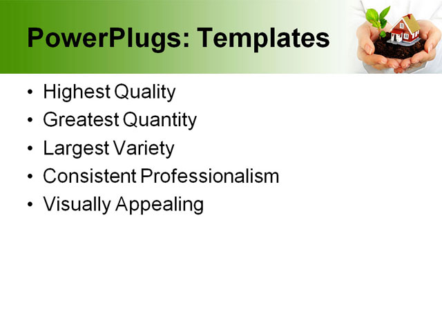 PowerPoint Template - small house, plant in hands, architecture - Print Slide