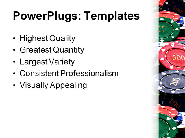 PowerPoint Template - poker chips on green felt table, black, chips - Print Slide