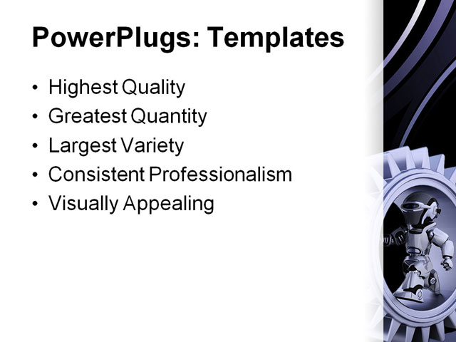 PowerPoint Template - robot with gear mechanism, character, chrome - Print Slide